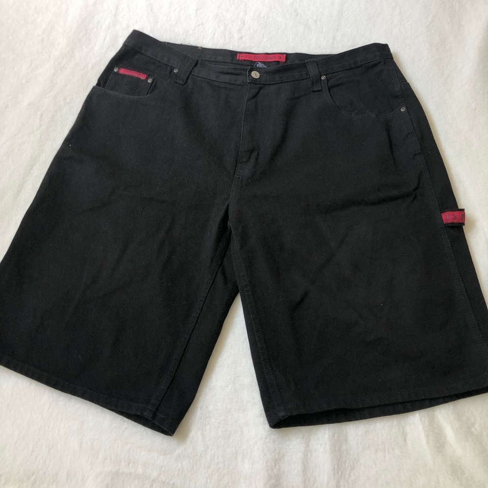 U.S. Polo Assn. Black Cargo Shorts with Red Accents